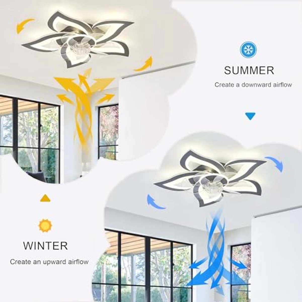 Moderne dimbare plafondventilator met verlichting en afstandsbediening — afbeelding 1