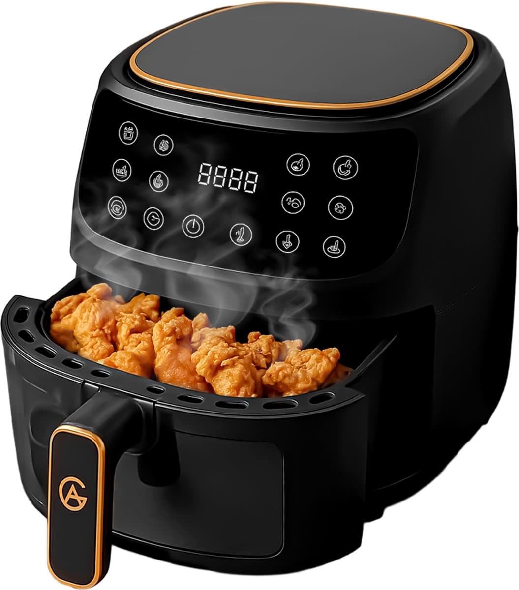 AG5100 Airfryer XXL Premium Zwart – 5,5L Hete Luchtfriteuse – Digitaal Display – 8 Programma’s – Anti-aanbak – Vaatwasserbestendig – Extreem Stil – Gezond Koken Zonder Olie – Inclusief Receptenboek — afbeelding 1