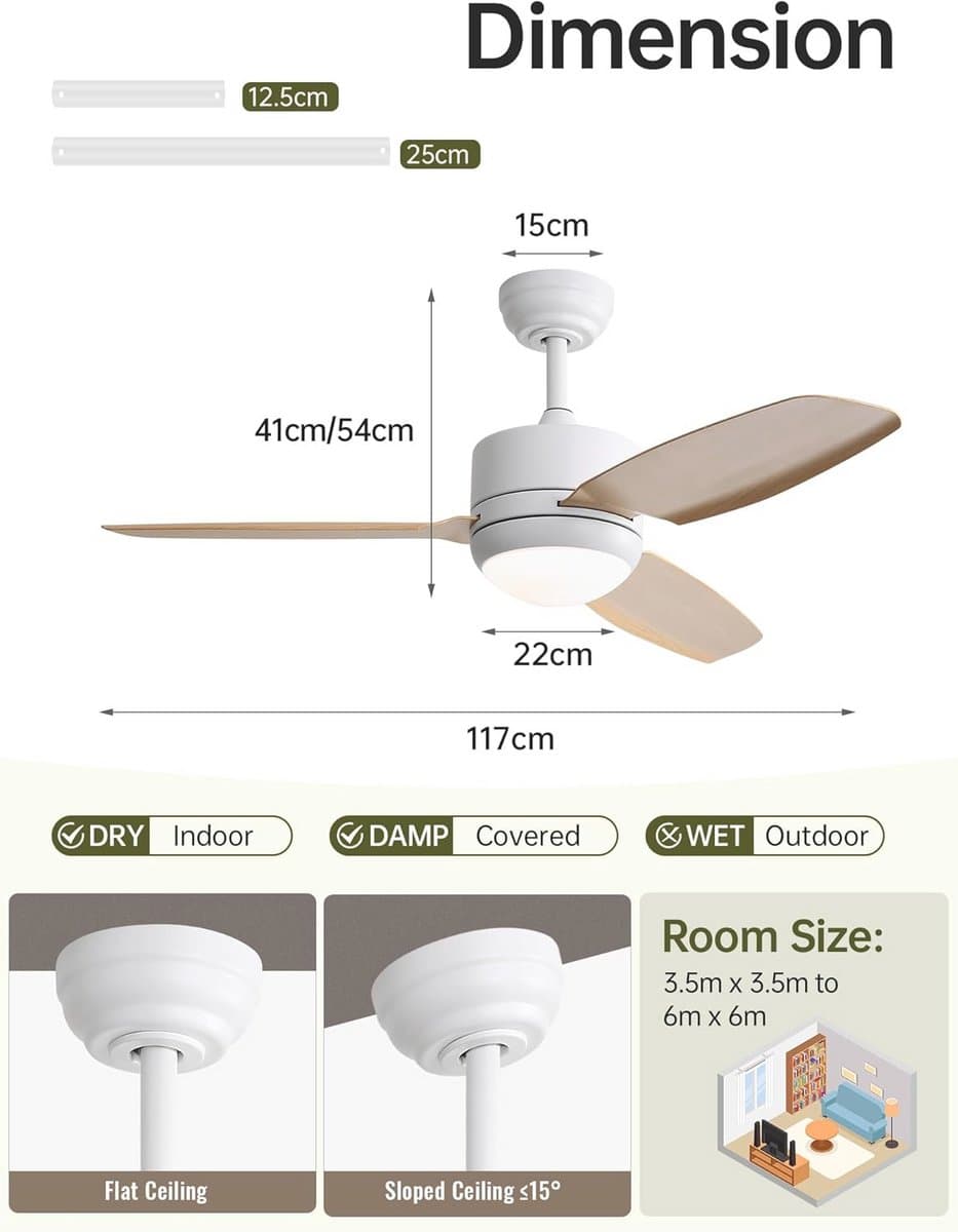 Plafondventilator met verlichting en afstandsbediening - Stil, energiezuinig en perfect voor elk seizoen — afbeelding 1