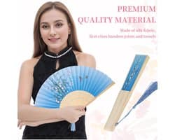 Opvouwbare handventilatoren met bloemenpatroon - 2 stuks roze en blauw voor bijvoorbeeld bruiloften en cosplay