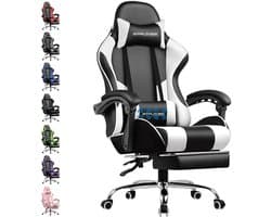 GTPLAYER Gamingstoel Ergonomische met Volledige Ondersteuning voor Hoofd, Lenden en Voeten, PU-Wit