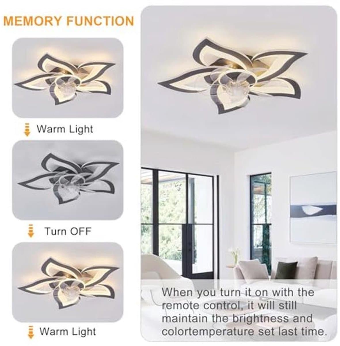 Moderne plafondventilator met licht en afstandsbediening - Stil, dimbaar en 6 snelheden — afbeelding 1