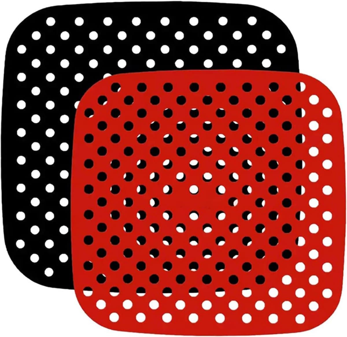2-pack - Airfryermat - Siliconen Airfryer Liners - 7,5 inch herbruikbare siliconen matten van voedingskwaliteit - antiaanbaklaag en hittebestendige accessoires voor Airfryer - Zwart en rood — afbeelding 1