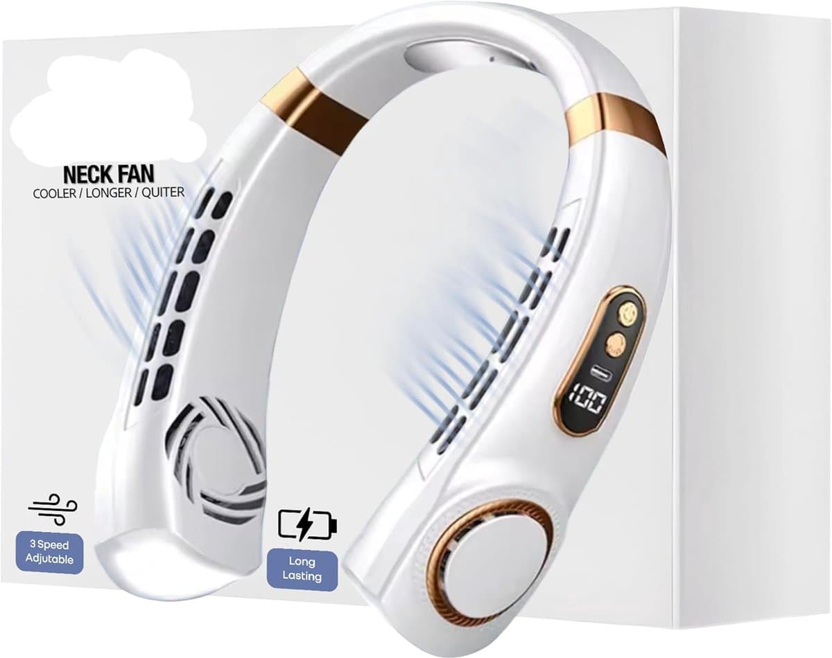 Nek ventilator-nek ventilator met koeling-neck fan-draagbare nekventilator blaast koele lucht - 360 graden rotatie 3 snelheden nekventilator - oplaadbare draagbare ventilator - nekkoeler reisventilator draagbaar oplaadbaar - wit — afbeelding 1