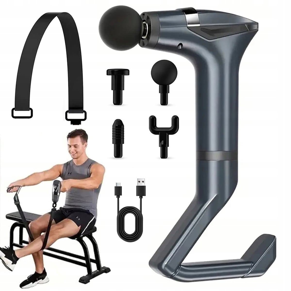 Fitness Muscle Fascia Gun - met afneembaar handvat - 12 verschillende snelheidsniveaus - LCD-scherm - ademhalingslicht - 1500 mAh-batterij - donkergrijs — afbeelding 1