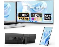 15,6-inch Draagbare Externe Laptop Monitor 1080p FHD IPS Scherm - 120% sRGB - HDMI, USB-A & Type-C Aansluiting - Plug & Play voor Windows, Mac & Android