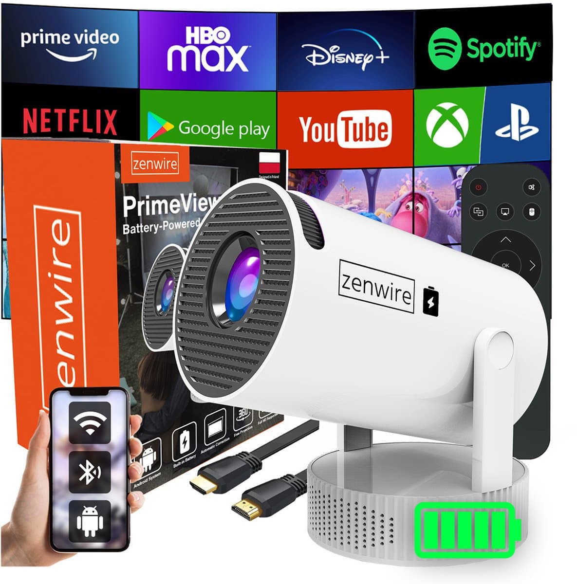 Draagbare Mini Projector Android Wifi Beamer Full HD Bluetooth met Batterij K400 Zenwire — afbeelding 1