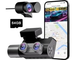 Aura® Dashcam Voor en Achter - Dashcamera - Parkeermonitor - Nachtzicht - Zwart - 6cm x 12cm x 7cm