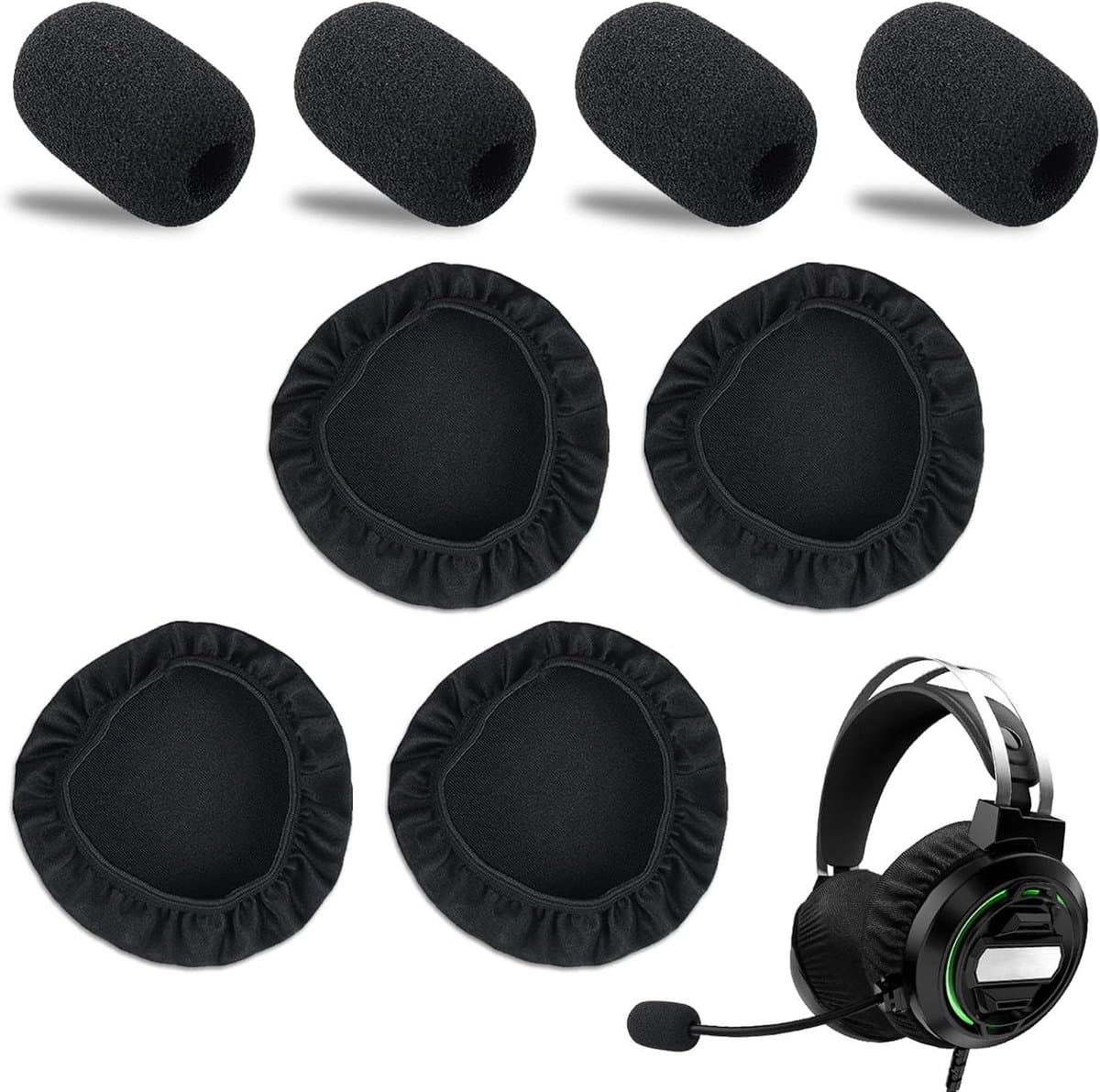 Vervangende Pads voor Hoofdtelefoon | Wasbare Elastische Kussens | Sport, Gaming, Gym | Zweetbestendig | 8 Stuks (Zwart) — afbeelding 1