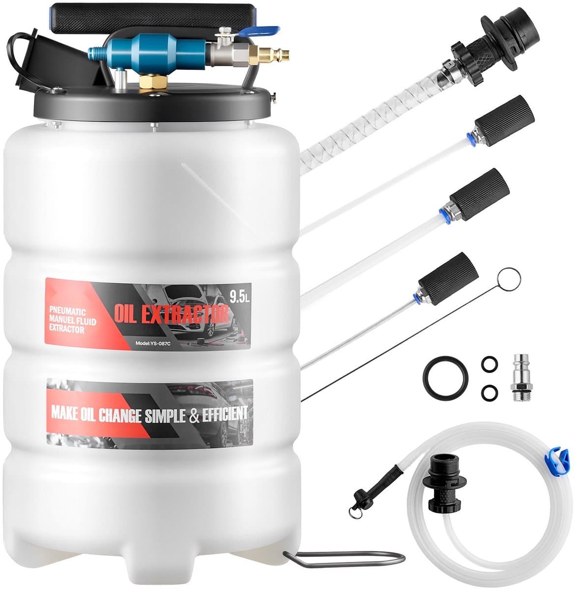 Olieafzuigpomp - Olieverversingspomp/Transferpomp - Capaciteit 9,5 L - Pneumatisch & Handmatig - Met Slang + 3 Verlengbuizen - PE-tank - Voor Auto, Boot & Grasmaaier — afbeelding 1