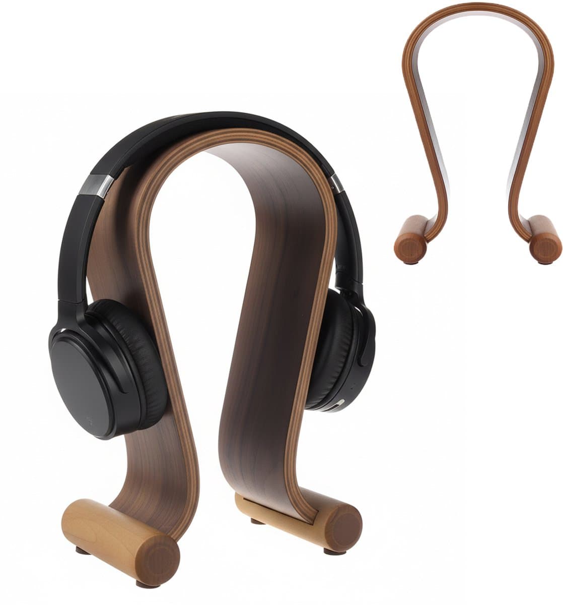 Houten Koptelefoonhouder Maclean MC-815O Hoofdtelefoonstandaard walnoot — afbeelding 1