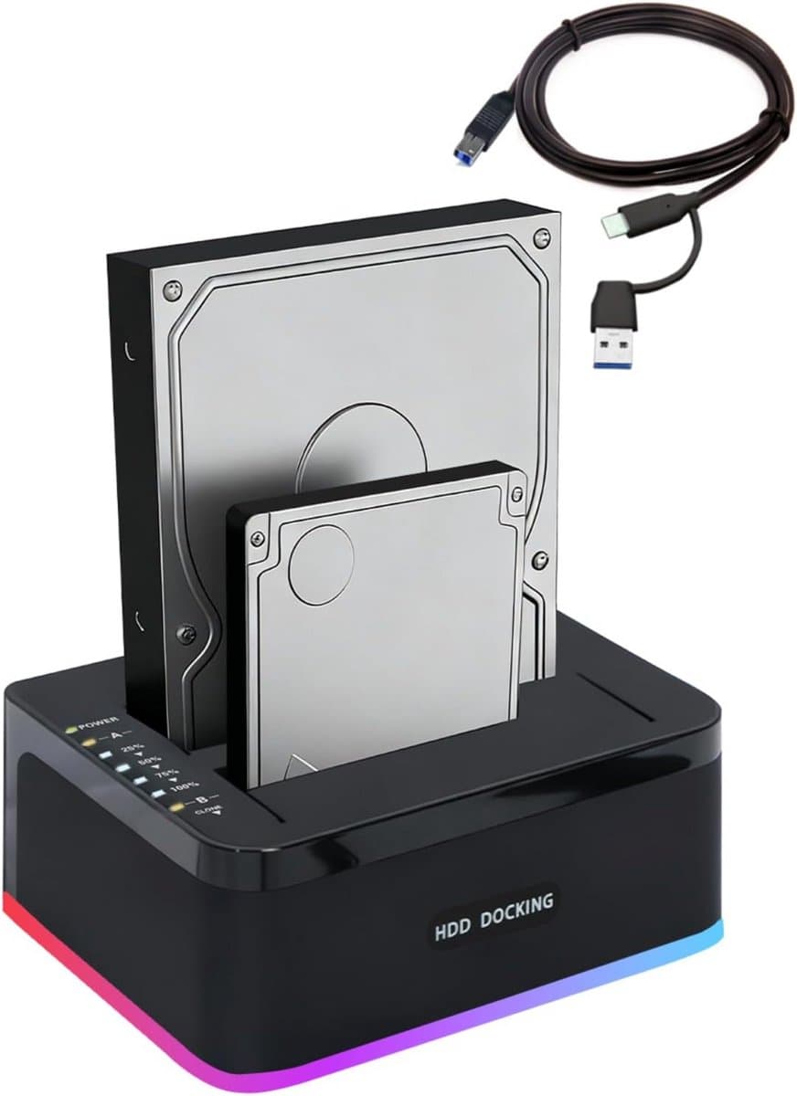 Externe Harde Schijf Dock - Opslagstation - Data Back-up - Offline Klonen - 20TB Capaciteit - Zwart — afbeelding 1