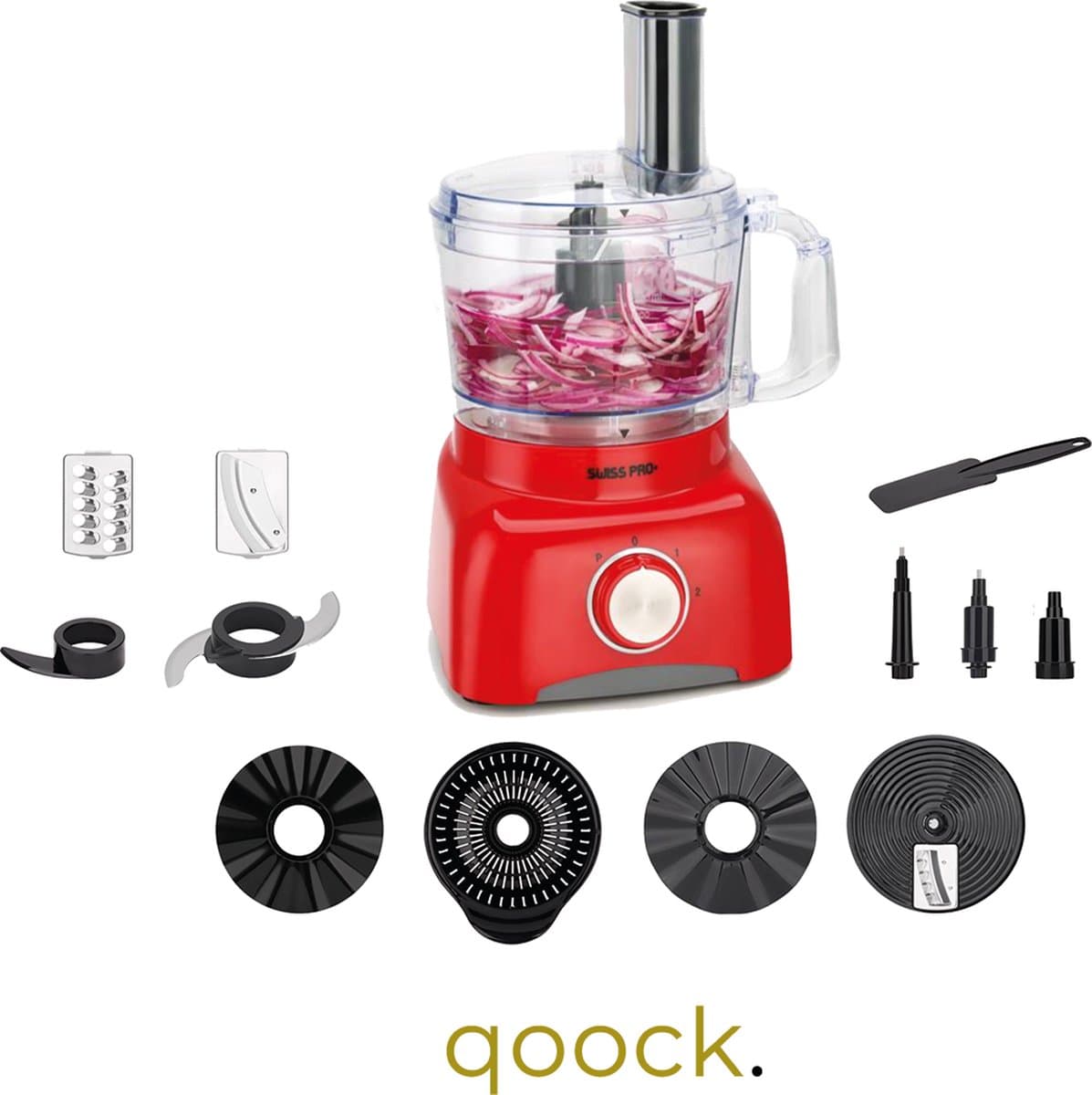 Qoock | Food Processor | Retro Line - Rood | 13 Delig | 800w | Met accessoires — afbeelding 1