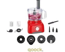 Qoock | Food Processor | Retro Line - Rood | 13 Delig | 800w | Met accessoires