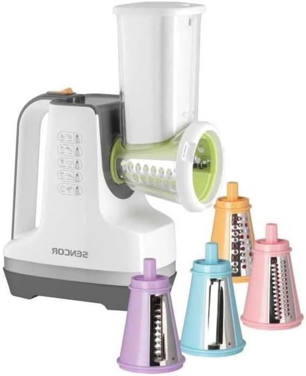 Allessnijder en rasp - Groentesnijder Keukenmachine - Gezond Eten Bereiden - 5 Verwisselbare Opzetstukken - 150 W - Wit — afbeelding 1
