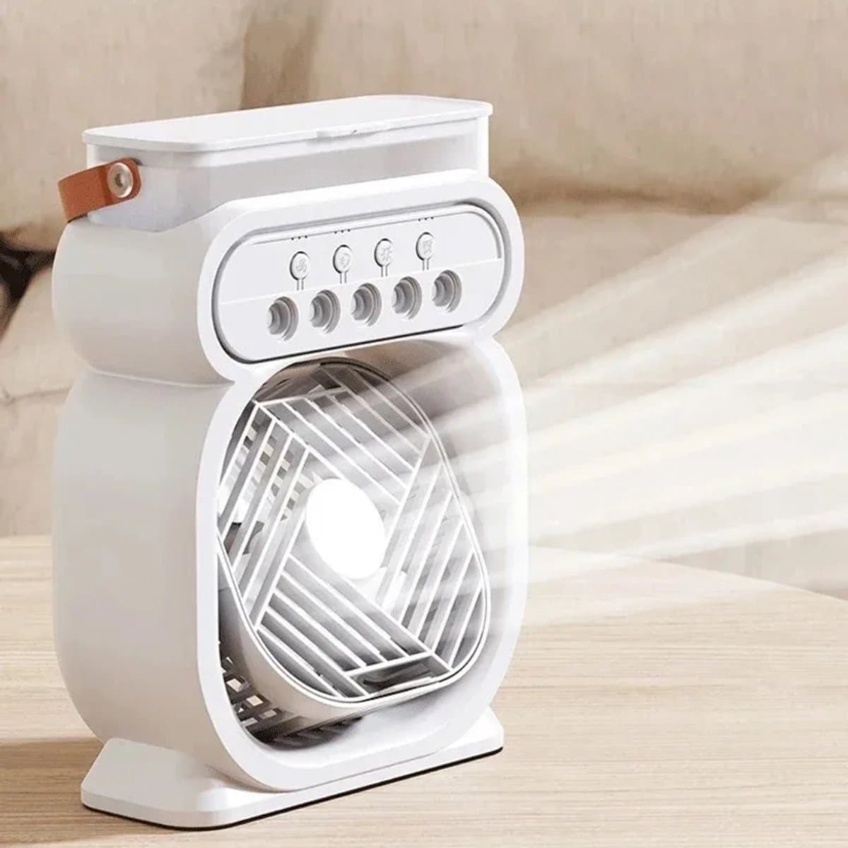 LUCHTBEVOCHTIGER: THEROB. Multi Airco Tafelventilator PRO - Mobiele Airco - Luchtkoeler 4in1 - Aircooler - 5 windsnelheden lucht bevochting standen - timer - LED verlichting - Lekvrij. WIT — afbeelding 1