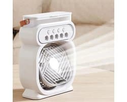 LUCHTBEVOCHTIGER: THEROB. Multi Airco Tafelventilator PRO - Mobiele Airco - Luchtkoeler 4in1 - Aircooler - 5 windsnelheden lucht bevochting standen - timer - LED verlichting - Lekvrij. WIT