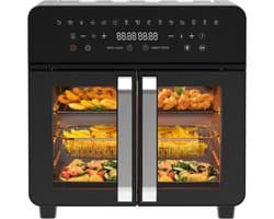 Heteluchtfriteuse Oven - Dubbele Kamer Airfryer - Gezond Koken - Dubbele Zone - 23 Liter - Zwart