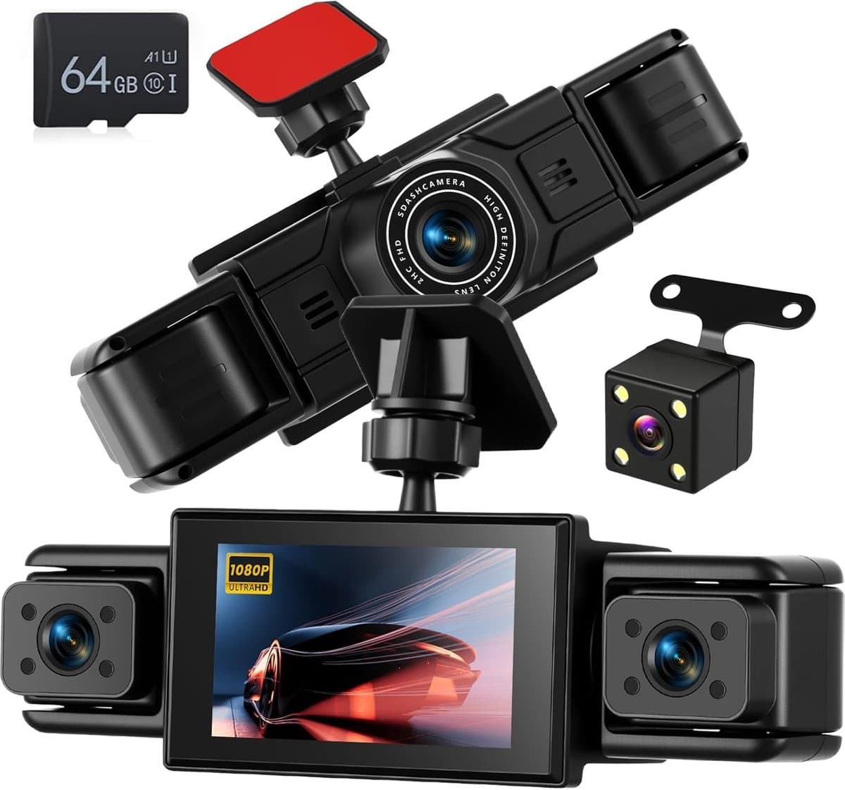 Dashcam - Zwart - 4-camera systeem - 360° bewaking - Voor Auto's — afbeelding 1