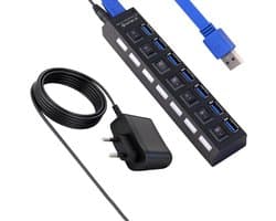 USB Hub - Poorten Uitbreider - Werkplek Organiseren - 7+1 Poorten - 5Gbps Snelheid - Zwart