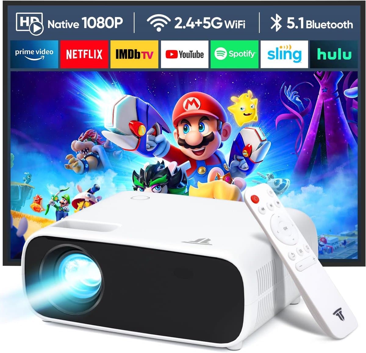 SnelShoppen - High-Performance Projector 2025, 4K Compatibel, Full HD 1080P, 20.000 Lumens, WiFi & Bluetooth, Geschikt voor Switch en PS5, Ideaal voor — afbeelding 1