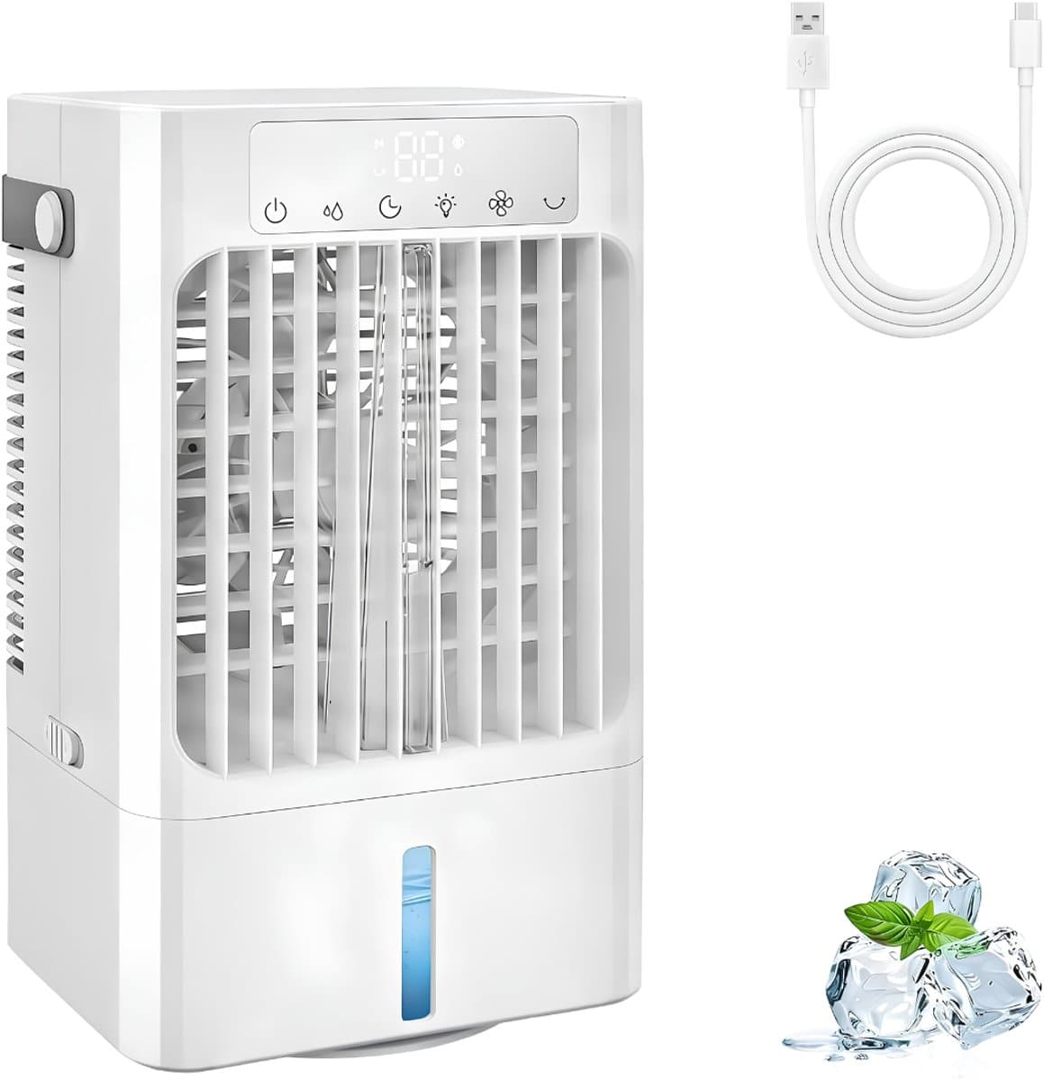 DnA® Airco Zonder Afvoerslang - 4 in 1 Persoonlijke Mini Koelventilator - Mobile Airco - Aircooler - Energy Class A++ - Wit - 13cm x 17cm x 27cm — afbeelding 1