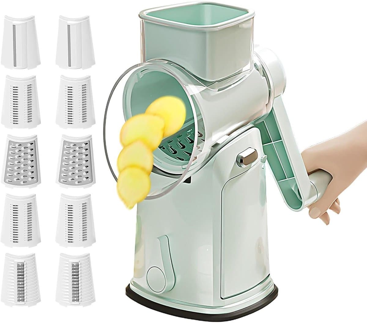 Groentesnijder Draaiende Rasp - Keukenmachine Fruit - Snel Ingrediënten Snijden - Met Spatbescherming - 288 cm Hoog - Muntgroen — afbeelding 1