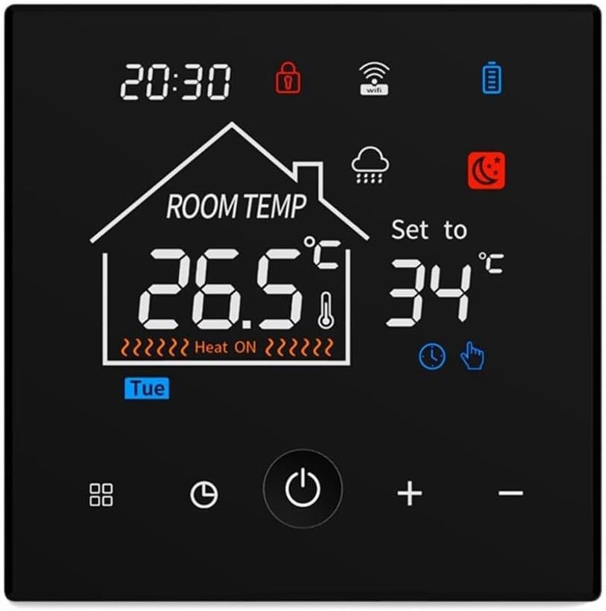 Slimme Thermostaat - Digitale Kamerthermostaat - Energie Besparen - App Bediening - 86x86x24mm - Zwart — afbeelding 1