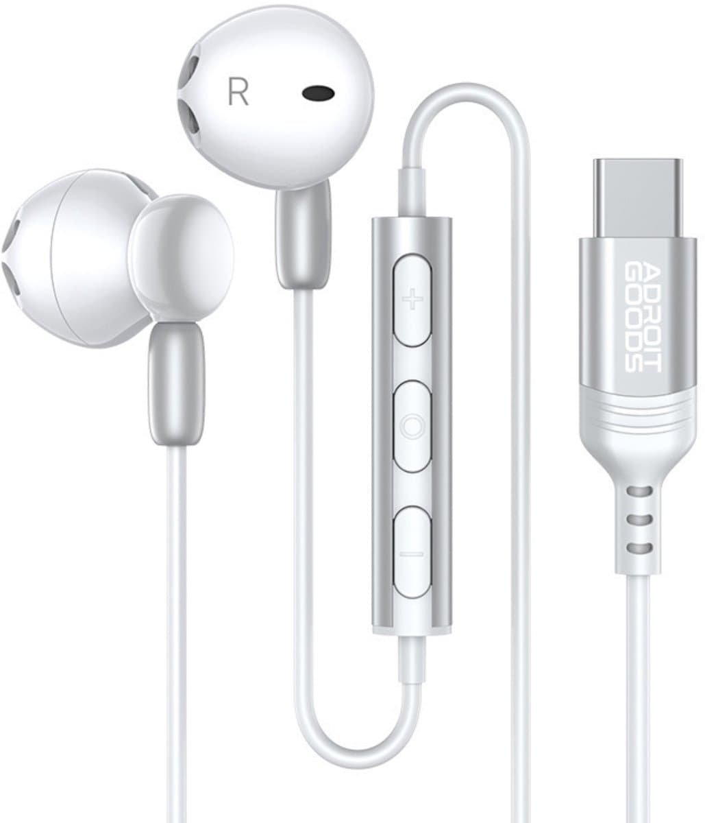 AdroitGoods USB-C Oortelefoons met Microfoon & HiFi Stereo Geluid – Oordopjes/Oortjes Compatibel met USB-C apparaten - Wit — afbeelding 1