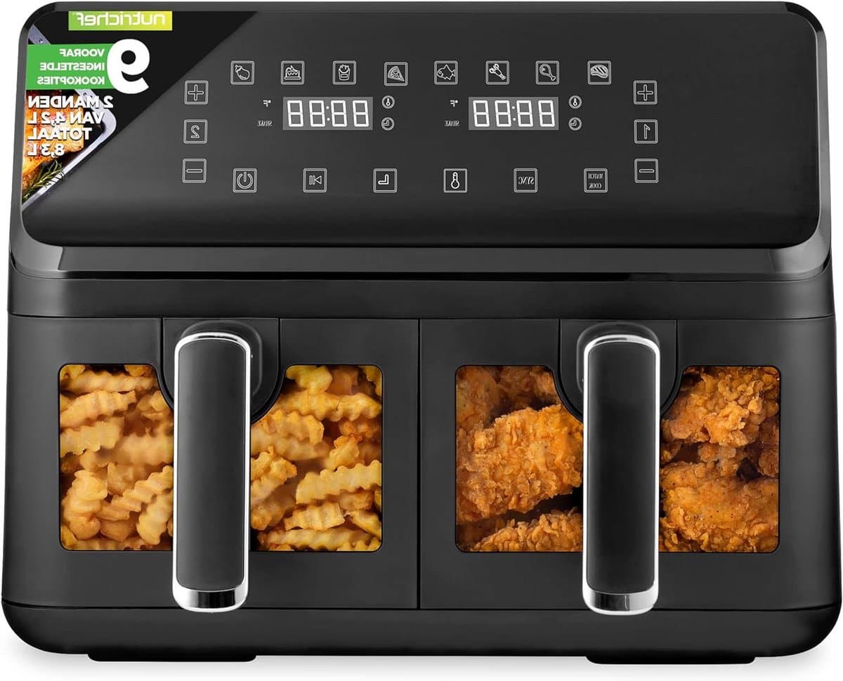 Dubbele Mand Airfryer - Heteluchtfriteuse Olievrij - Gezond Koken - Transparant Venster - 88 Liter - Zwart — afbeelding 1
