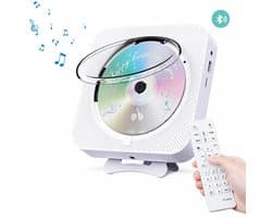 Bluetooth CD Speler voor Keuken, Slaapkamer en Woonkamer – Draagbare CD Speler met FM-radio en Ingebouwde Luidsprekers – Monteerbaar aan de muur en op tafel – Wit