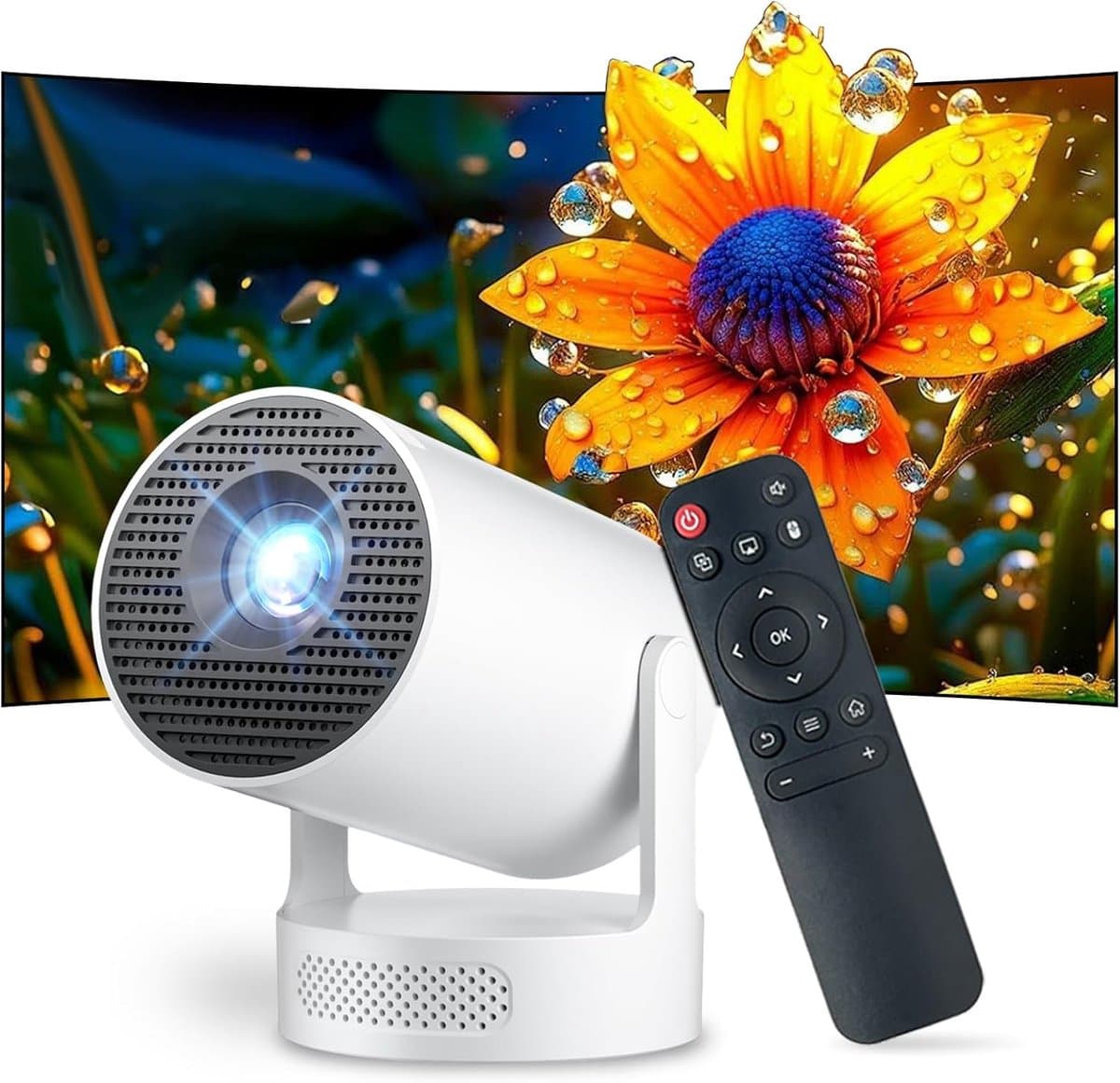 SnelShoppen - Portable Video Projector 2026 Mini Projector 4K Wi-Fi 6 Bluetooth 5.4 Android 14 180° Rotatable 12000 Lumens Home Cinema Wit — afbeelding 1
