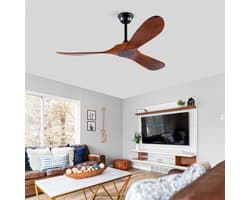 MODENUIT Plafondventilator – 52 Inch – 3 Houten Bladen – Metaal en Hout – Zwart en Donker Walnoot – Met Afstandsbediening