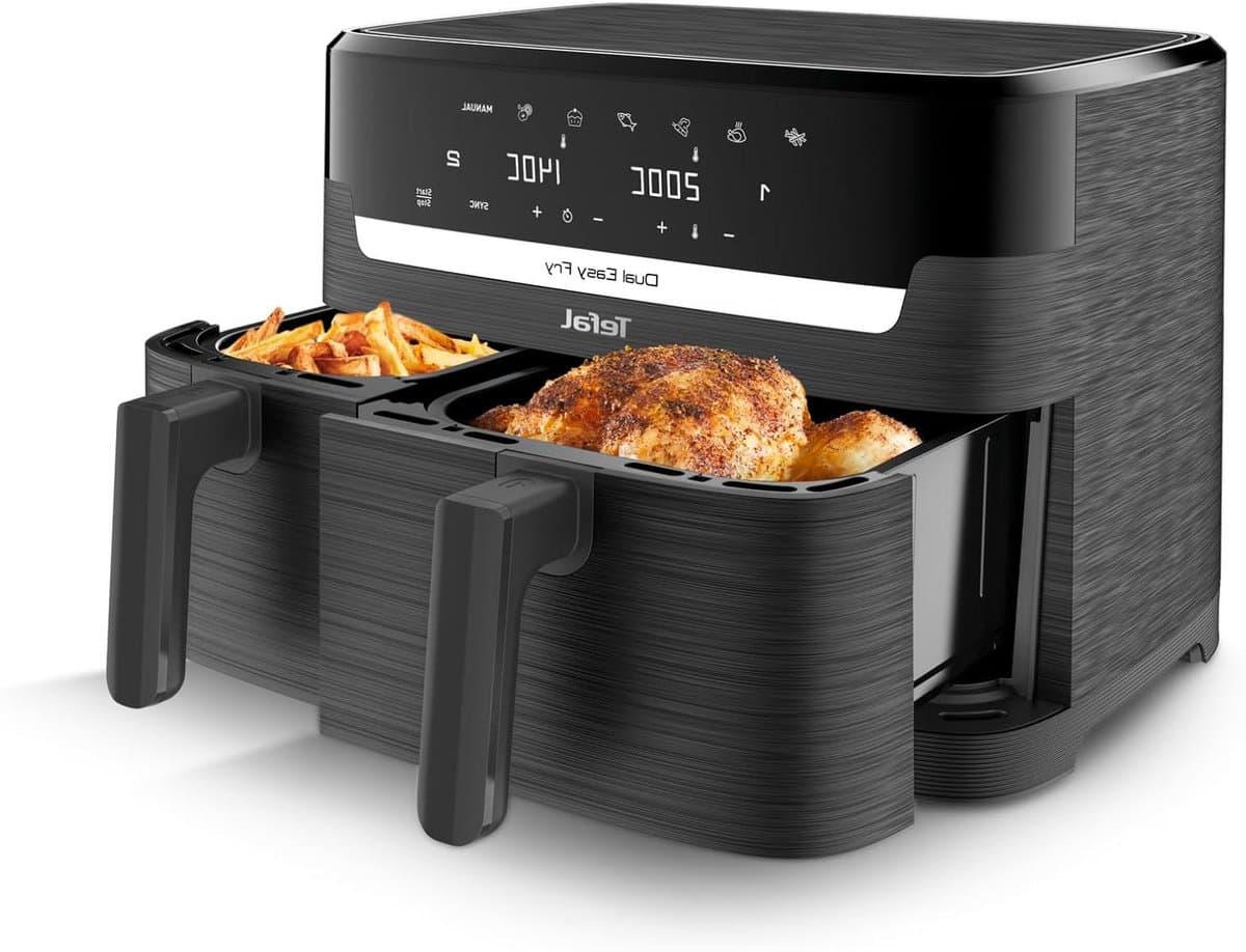 Digitale luchtfriteuse - Dubbele zone airfryer - Gezond koken - Twee gerechten tegelijk - 83 liter capaciteit - Antraciet — afbeelding 1