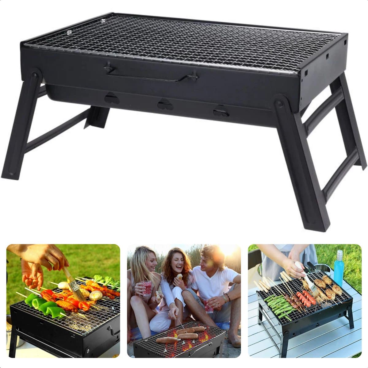 Opvouwbare Reisbarbecue - BBQ - Draagbare Barbecue voor Balkon en Park - 43x29 cm - Inclusief EBOOK — afbeelding 1