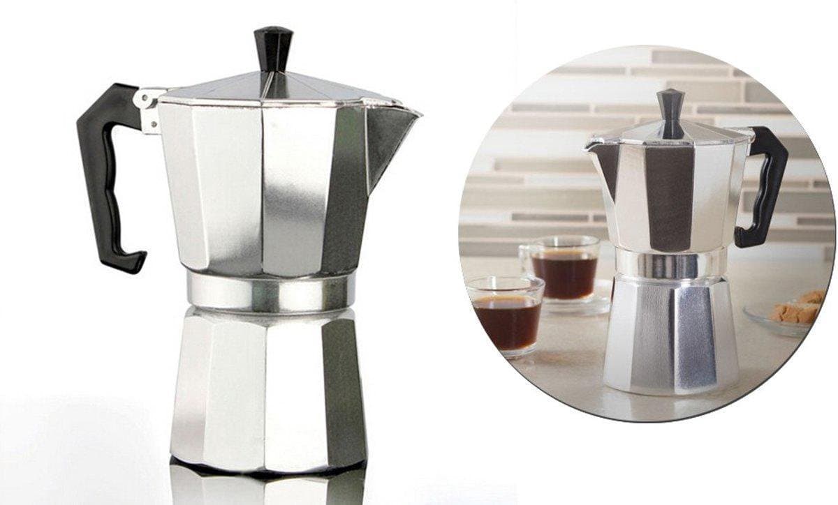 Percolator 3 Kops - Mokkapot Coffee Espresso Maker - Italiaanse Koffiepot Moka Express Pot - 150ml - Zilver Kleurig — afbeelding 1