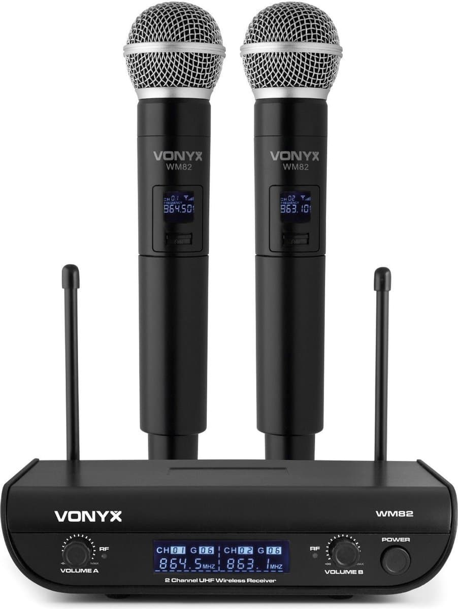 Draadloze microfoon - Vonyx WM82 draadloze microfoonset UHF met twee handmicrofoons — afbeelding 1