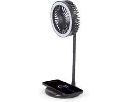 3-in-1 tafelventilator met draadloze telefoonlader en LED verlichting