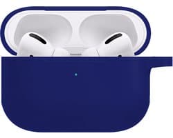 Hoesje - Geschikt voor Apple AirPods Pro 2 - met Clip - Siliconen Hoes - Silicone Case Cover - Donkerblauw