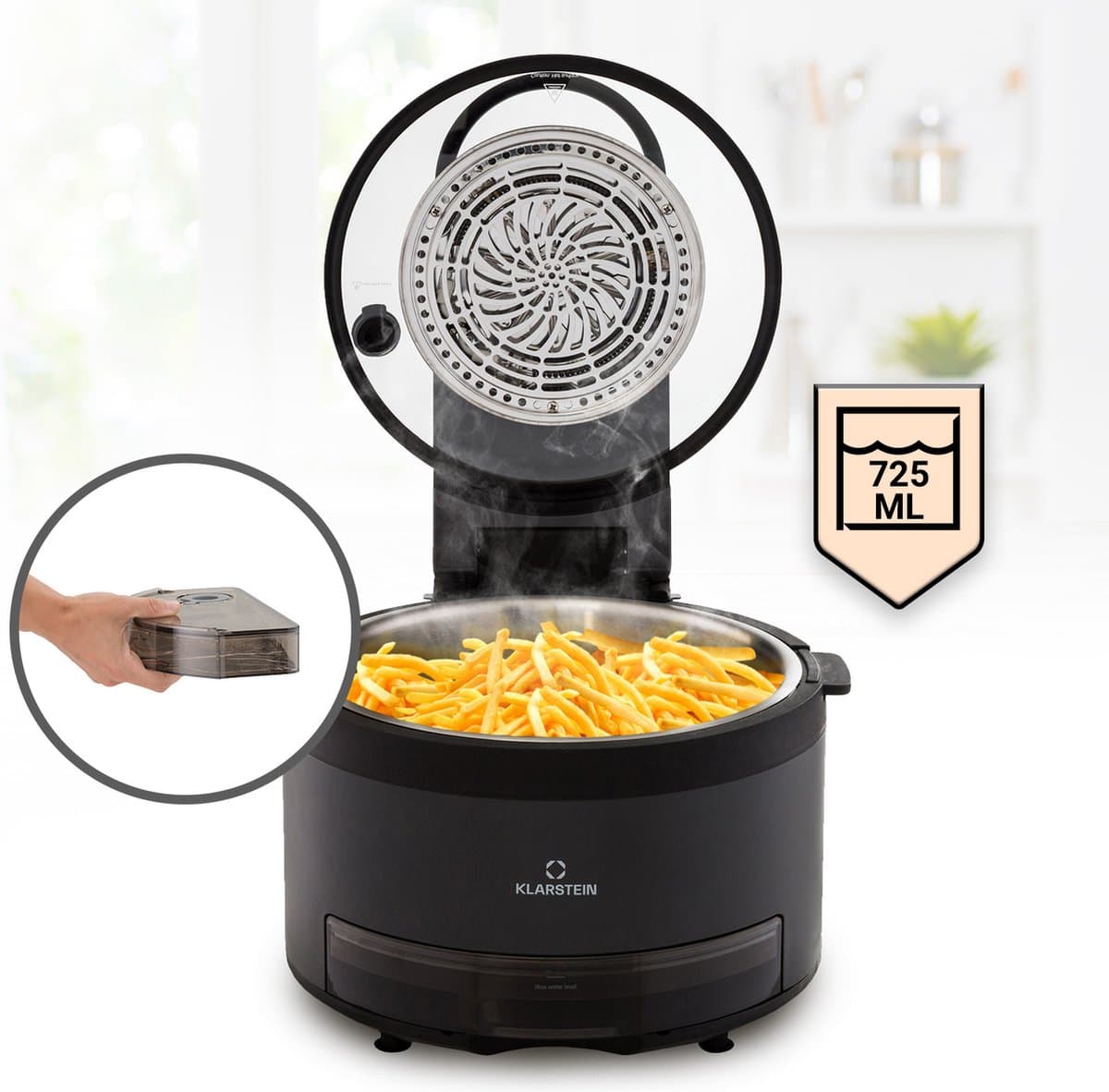 Klarstein Heteluchtfriteuse 2-in-1, Airfryer met Stoomfunctie, Heteluchtfriteuse met Snelle Opwarming, Airfryer met 6 Programma’s, Airfryer XL, Heteluchtfriteuse met Extra Accessoires, 5 L, 1250 W — afbeelding 1
