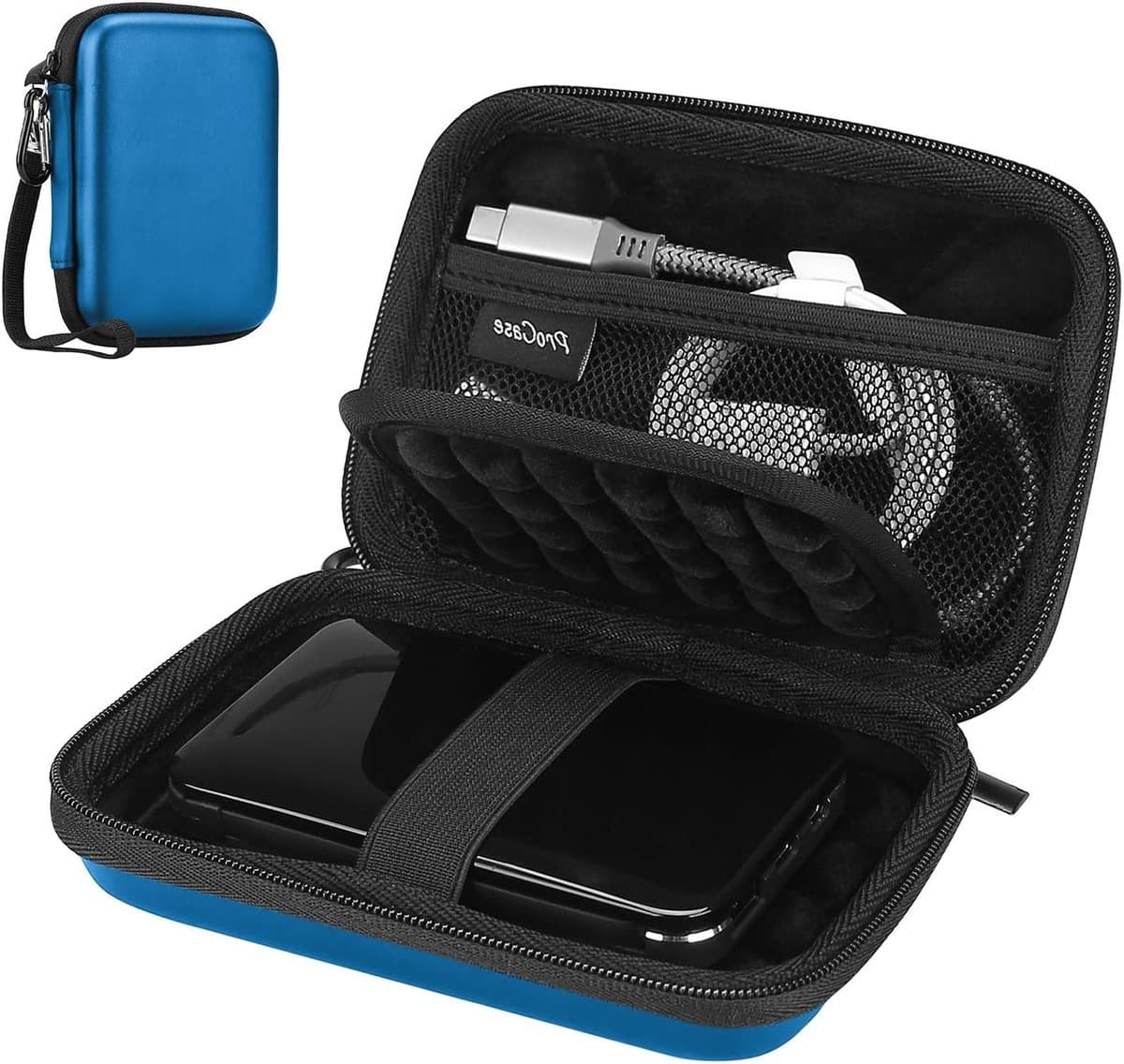Draagbare 2.5 Inch Externe Harde Schijf Beschermhoes voor SSD en HDD - Schokbestendig, Met Kaartsleuven en Accessoires, Navy Blauw — afbeelding 1