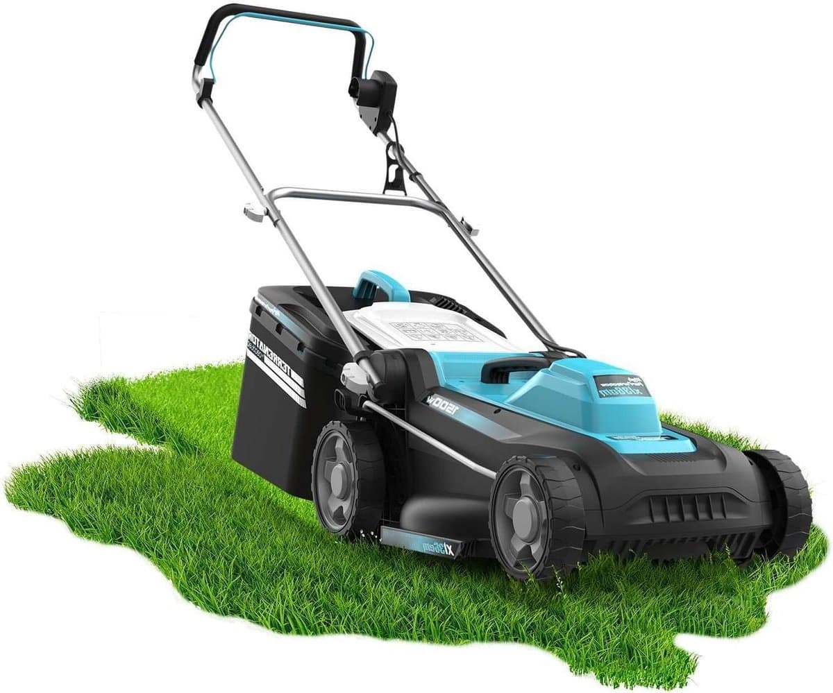 Elektrische Grasmaaier - Loopmaaier - Gazon Onderhoud - 3-in-1 Mulchfunctie - 36 cm Maaibreedte - Grijs Blauw — afbeelding 1