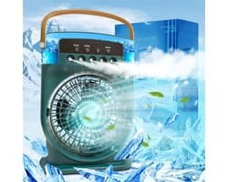 Draagbare airconditioner 4-in-1, mini-airconditioner ijswater, luchtkoeler met mist, airconditioningventilator, ventilatoren voor airconditioning, oplaadbare Type-C 3 snelheden, koelventilator met