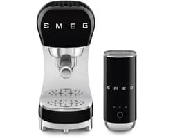SMEG ECF12BLEU Espressomachine Set met Melkopschuimer - 15 Bar - Thermoblock - Geschikt voor Gemalen Koffie & E.S.E. Pads - '50s Style - Zwart