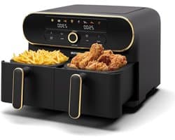 Dubbele Airfryer - Heteluchtoven - Gezond Koken - Twee Kamers - 11 Liter - Zwart Goud