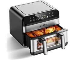 Heteluchtfriteuse Dubbel - XXL Airfryer - Gezond Koken - Met Kijkvenster - 10 Liter - Zwart