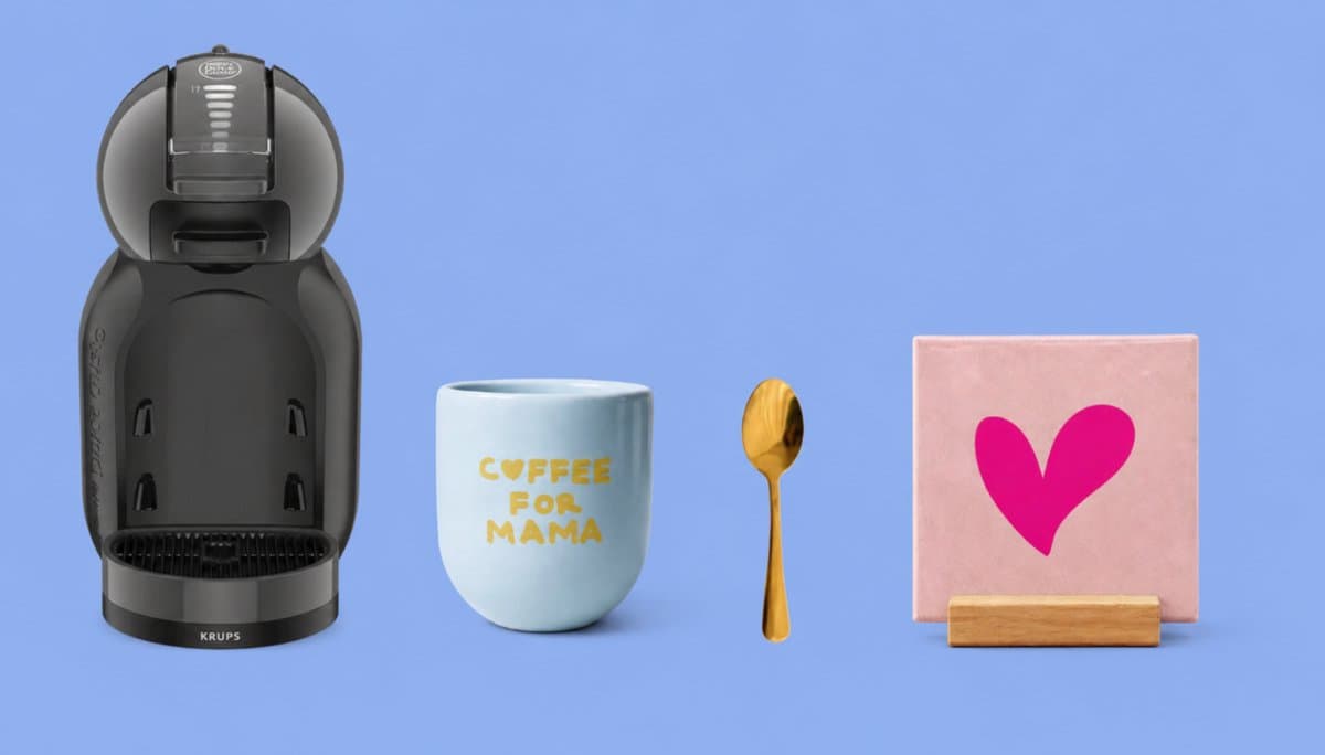 KRUPS NESCAFÉ Dolce Gusto MiniMe KP120810 - Koffiecupmachine - Antraciet / zwart + 1 blauwe mok "Coffee for mama" + roze tegel met hartje + tegelhouder — afbeelding 1