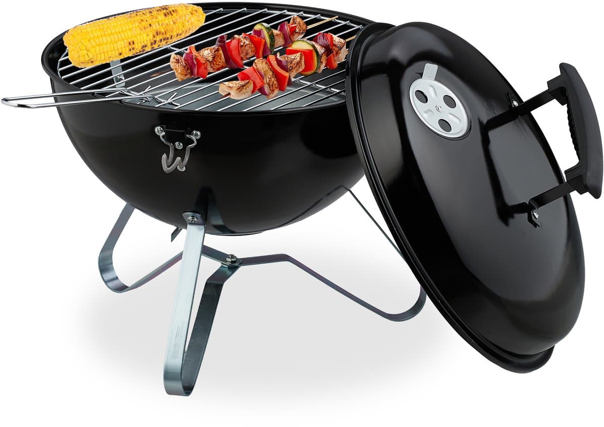 Houtskoolbarbecue draagbaar - Ø 33,5 cm - met deksel - staal — afbeelding 1