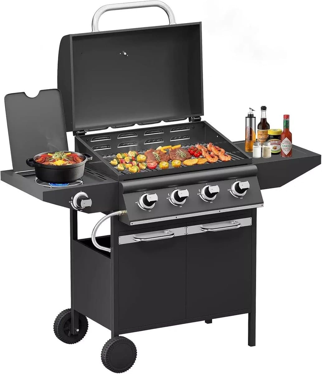 BORVAT® - homelux -15kW Gasbarbecue Grillwagen met 4+1 Branders en Zijbrander - Gasgrill BBQ — afbeelding 1