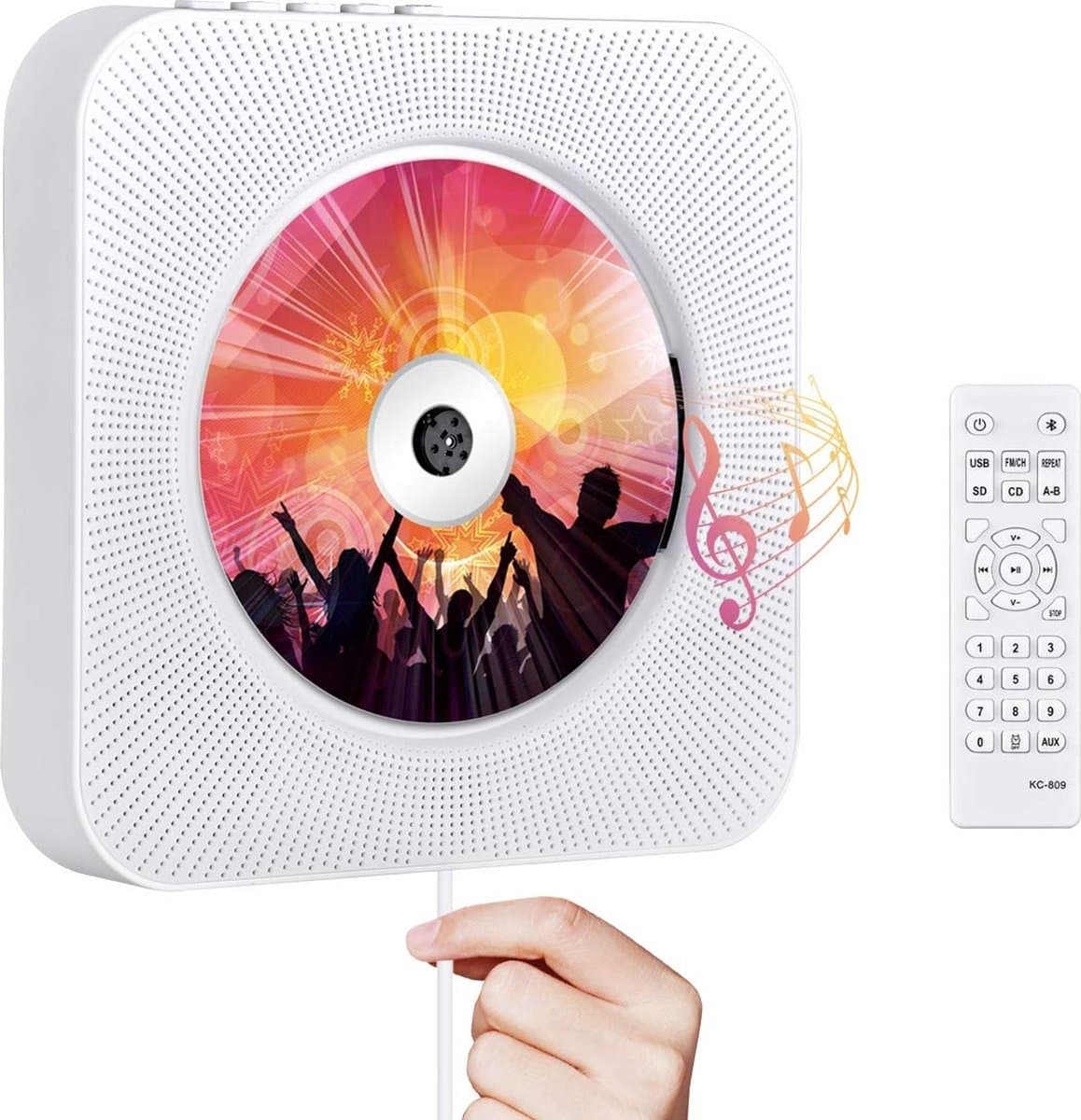 WINNES Draagbare CD speler met Bluetooth, Wandmontage CD-spelers Muziekspeler Home Audio Boombox met afstandsbediening FM-radio Ingebouwde HiFi-luidsprekers LCD-scherm MP3-koptelefoonaansluiting AUX-ingang Uitgang — afbeelding 1